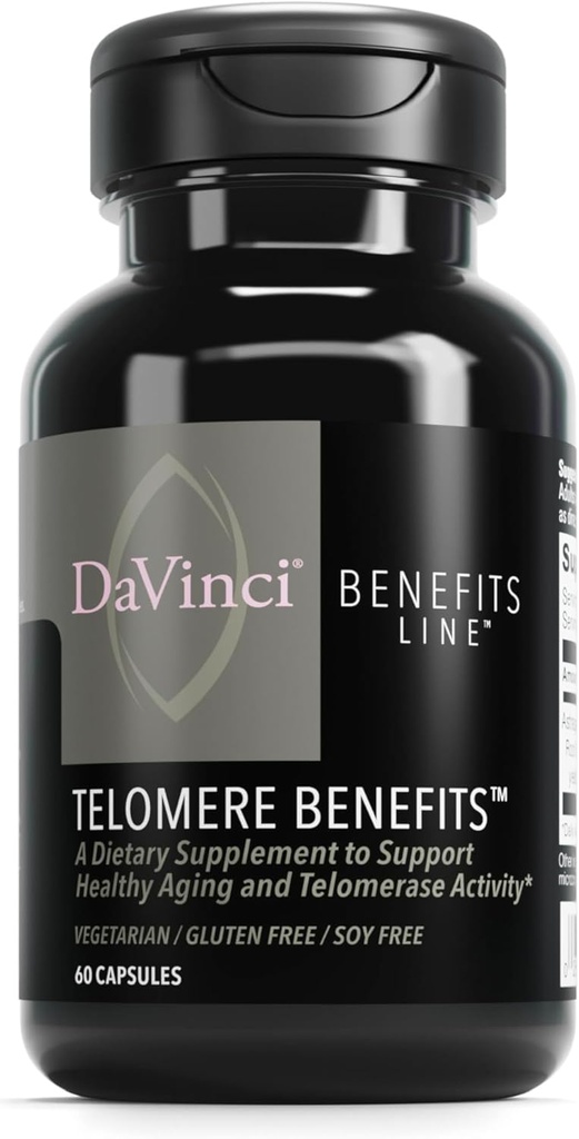 DAVINCI Labs Telomere fordeler - Kosttilskudd for å støtte sunn aldring, antioksidant nivå, minne og telomerase aktivitet* - med Astragalus rotekstrakt - Glutenfri - 60 Grønnsaker Kapsler