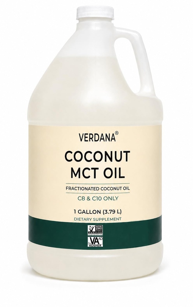 Verdana Coconut MCT Olje 1 Gallon – Matkvalitet for keto kaffe, ikke-flavorert naturlig olje trekkende munnvask, massasje, aromaterapi – 100% fra kokos - middels kjede triglycerider – ikke-GMO, Kosher