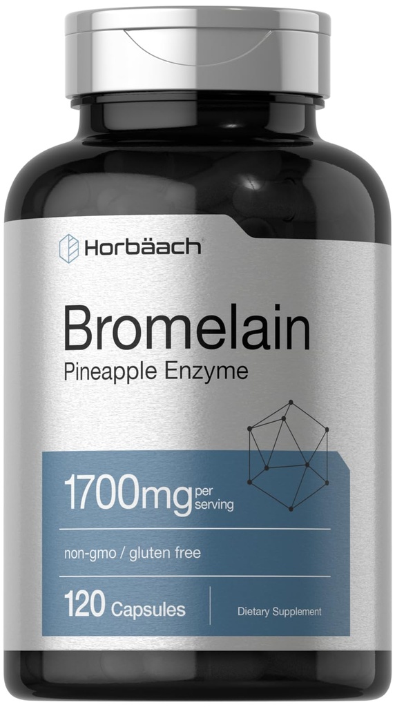 Horbäach Bromelain 1700 mg | 120 kapsler | Støtter Digestiv helse | Pineapple Enzyme Supplement | Non-GMO, Glutenfri