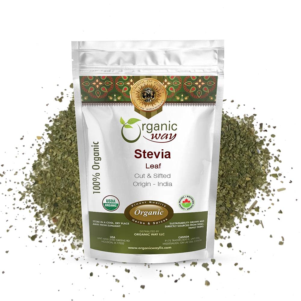 Organic Way Stevia Leaf Cut & Sifted (Stevia Rebaudiana) - Kosher & USDA Certified | Ikke-GMO & Glutenfri | Naturlig Sweetener | 100% Rå fra India (1/2LBS / 8Oz)