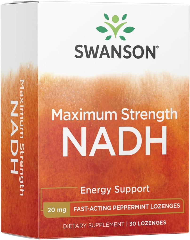 Swanson Maksimum styrke NADH - Rask-virkende peppermynte Lozenger for å fremme hjernens helse og energi støtte - Vitamin B3 Coenzyme å hjelpe bekjempe tretthet - (30 tabletter, 20 mg hver) 1 pakke