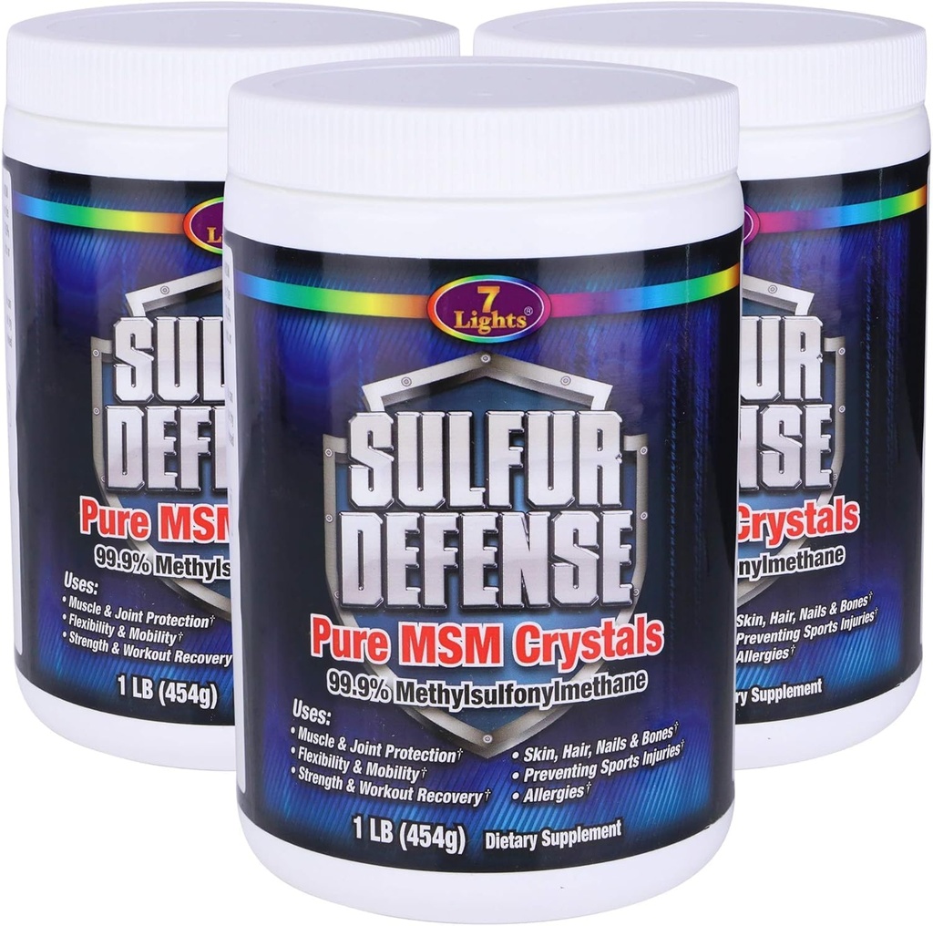 7 Lights Svovelforsvar Opti-MSM 99,9% Rent MSM pulver | Diett Supplement for ledd, hud og immunstøtte - organisk metylsulfonylmetan, vegansk, ikke-GMO, Glutenfri – laget i USA (3 x 1 LB)