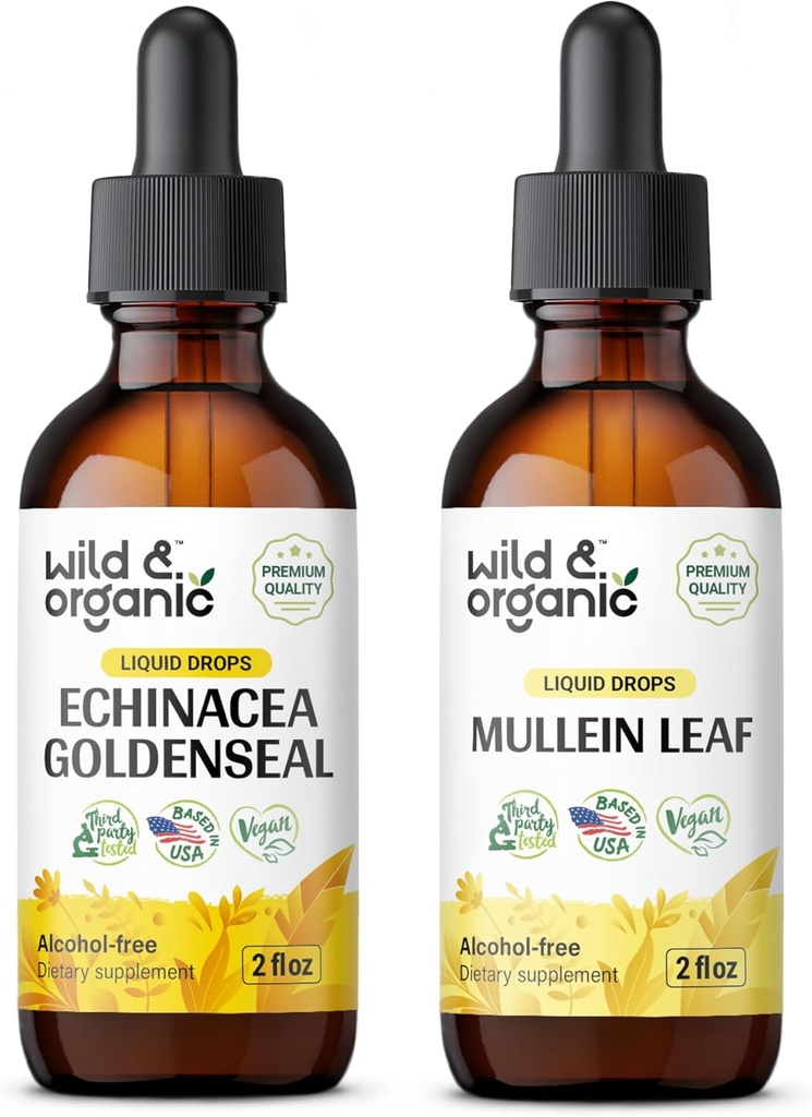 Wild & organisk Echinacea Goldenseal Tinktur 2 fl oz & Mullein Tinktur 2 fl oz
