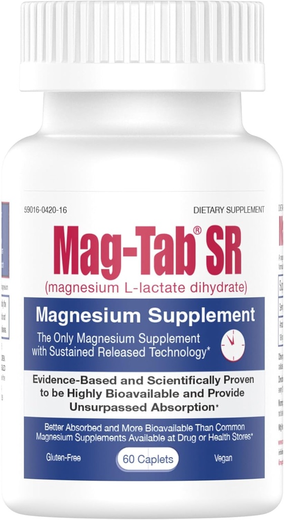 Utvidet frigjøring Magnesium Lactate Levering for 10x Bedre absorpsjon-Mag-Tab SR (heldt frigjøring) 60 Count-Supports Sleep, Muscle Cramps, Magnesium Deficiens helseproblem (60)