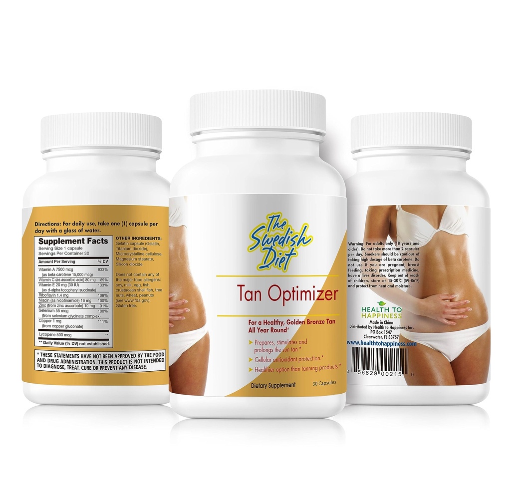 Tan Optimizer – sukkerfri tanning piller med 25 000 IU Vitamin A, Beta Caroten & Antioksidanter for hud helse og immunstøtte – 30 kapsler