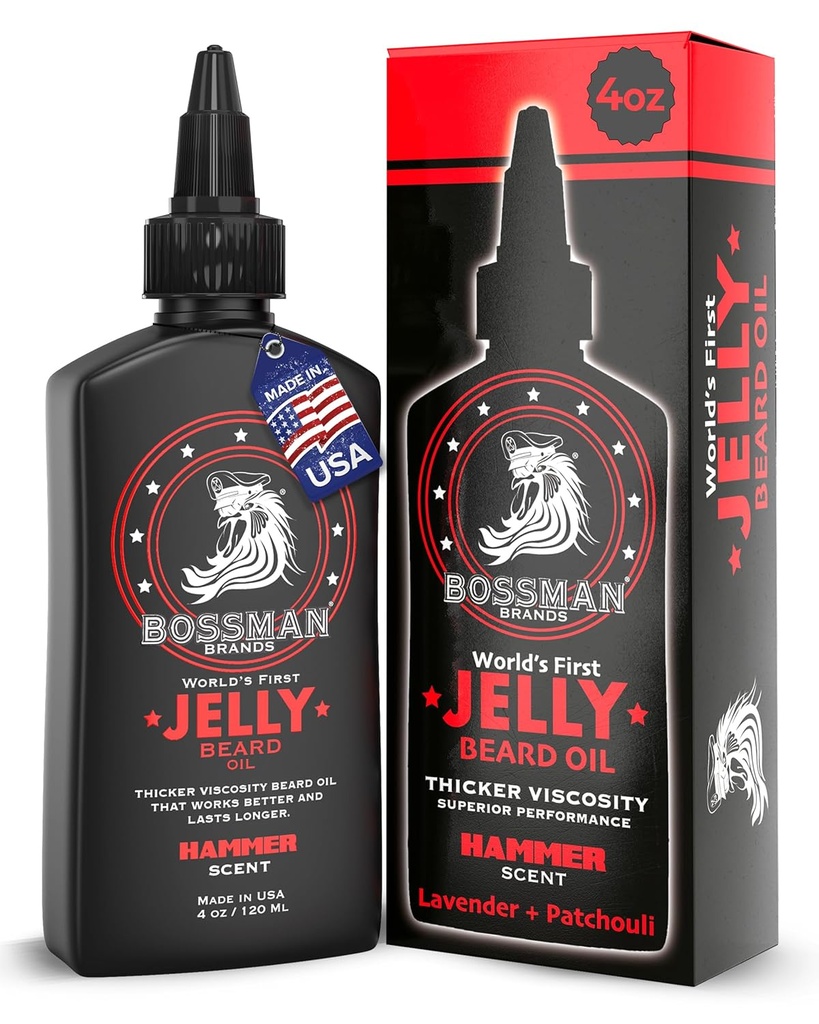 Bossman Jelly Beard Olje til menn (4 oz, Hammer Scent) - Softens, Moisturizes og betingelser med naturlige ingredienser