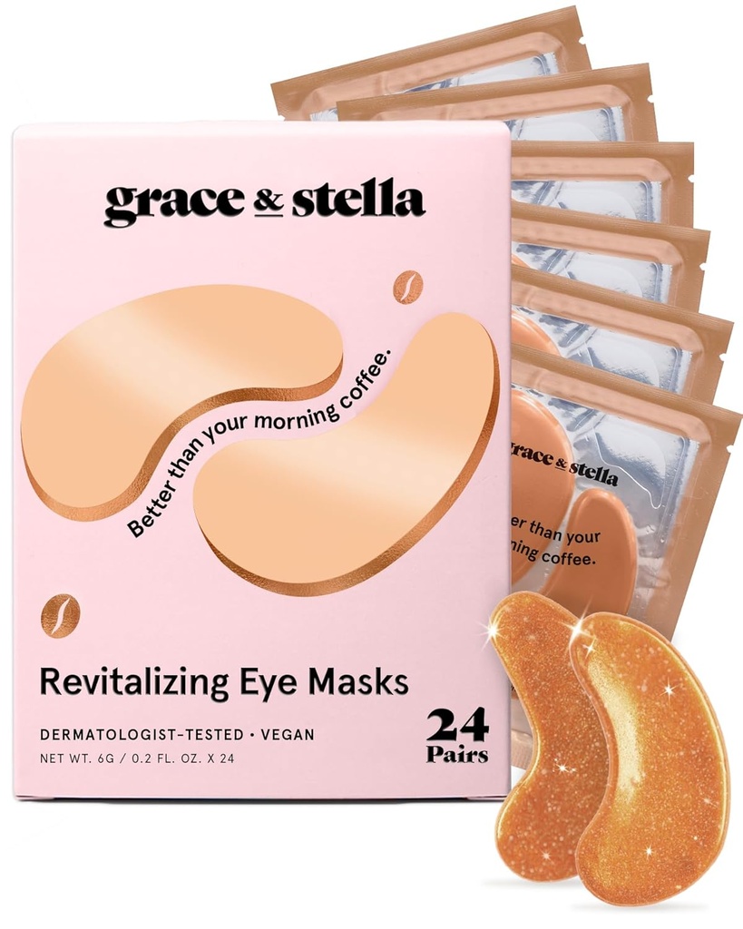 Grace & stella Koffein Under Øye Patches - Vekkende Øyelapper for Puffy Øye og Mørke Sirkler - Under Øyemaske Patches med Niacinamid & Hyaluronsyre - Vegan, Cruelty-Free (Bronze, 24 Pairs)