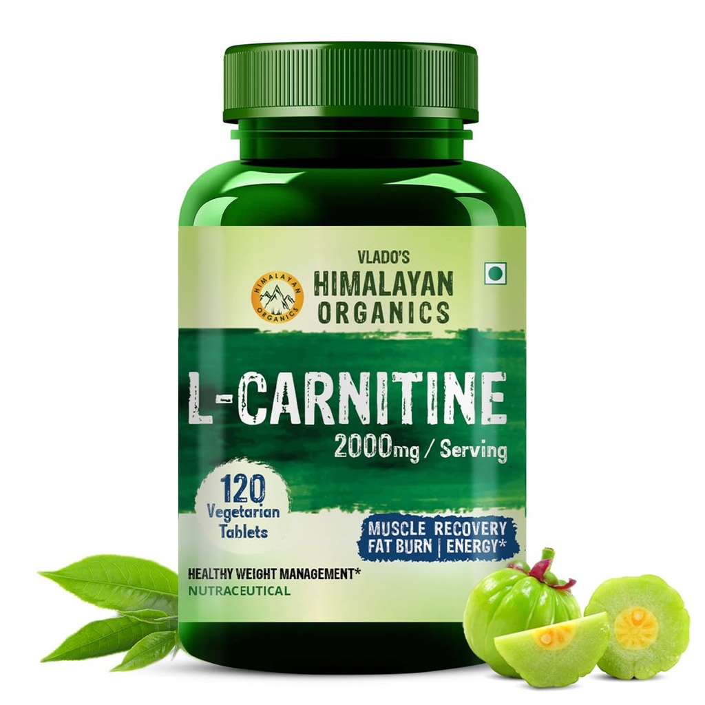 Himalayan Organics L-karnitin L-Tartrate med grønn te ekstrakt 2000 Mg  Healthy sunn vektkontroll | støtter muskelgjenvinning, økt energi, utholdenhet og fettforbrenning -120 vegetariske tabletter