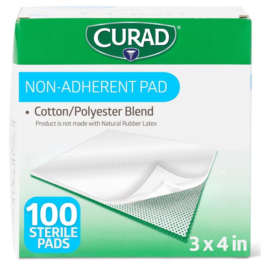 CURAD sterile ikke-ærende pader (pakke på 100), 3"x4", for mild sår dressing og absorption uten å kle seg