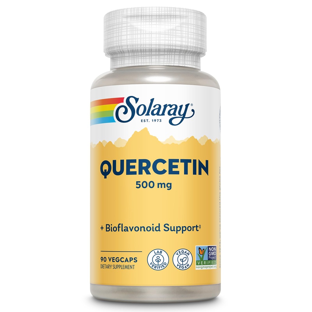 SOLARAY Quercetin 500 mg, støtter sinus, respirasjon, immunfunksjon og normal, sunn uric syrenivå, 90 Vegkaps