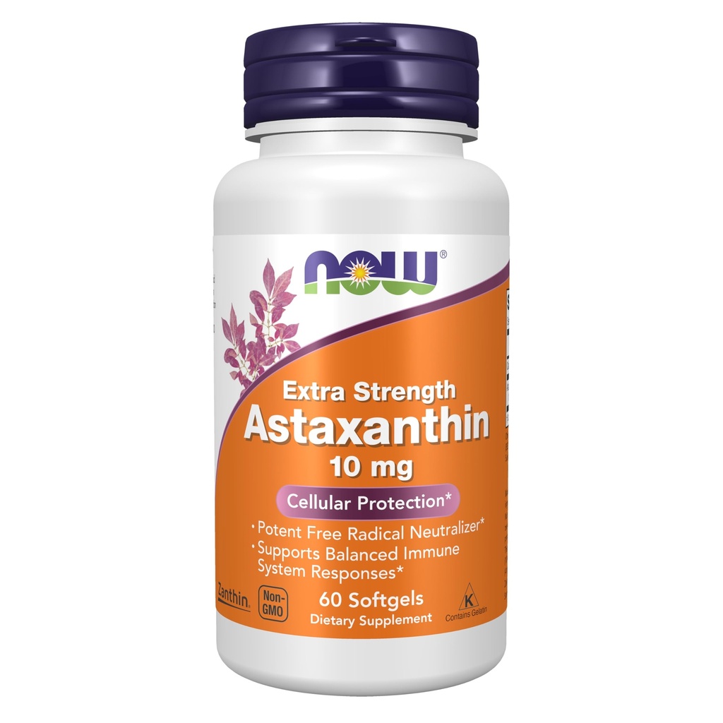NU Mattilskudd, Astaxanthin 10mg, ekstra styrke, avledet fra ikke-GMO Haematococcus Pluvialis Microalgae og har naturlig forekommende Lutein, Canthaxanthin og Beta-Caroten, 60 Softgels