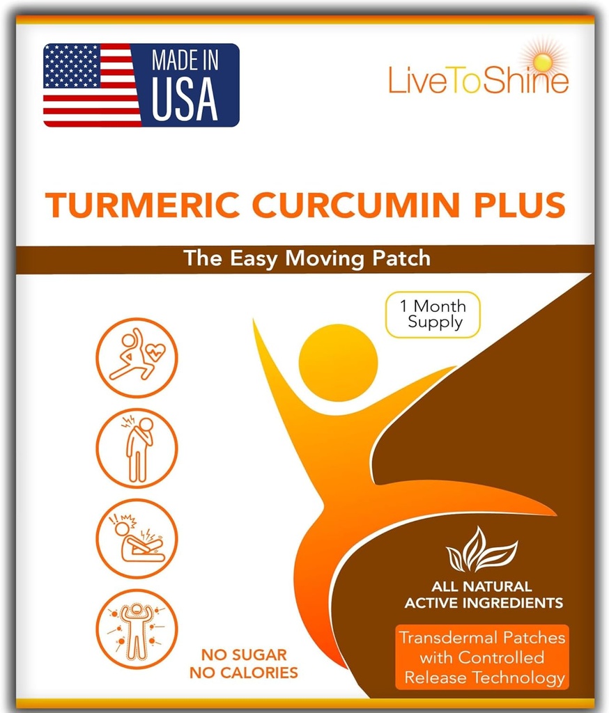 Live To Shine Turmeric Curcumin Topic Patches for menn og kvinner - 30 dagers forsyning – USA laget