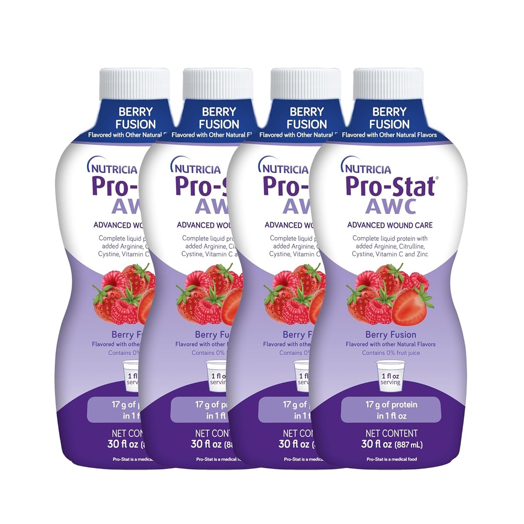 Pro-Stat Advanced Sårpleie (AWC), konsentrert flytende protein medisinsk mat - Berry Fusion Flavor, 30 Fl Oz flaske (sak 4)