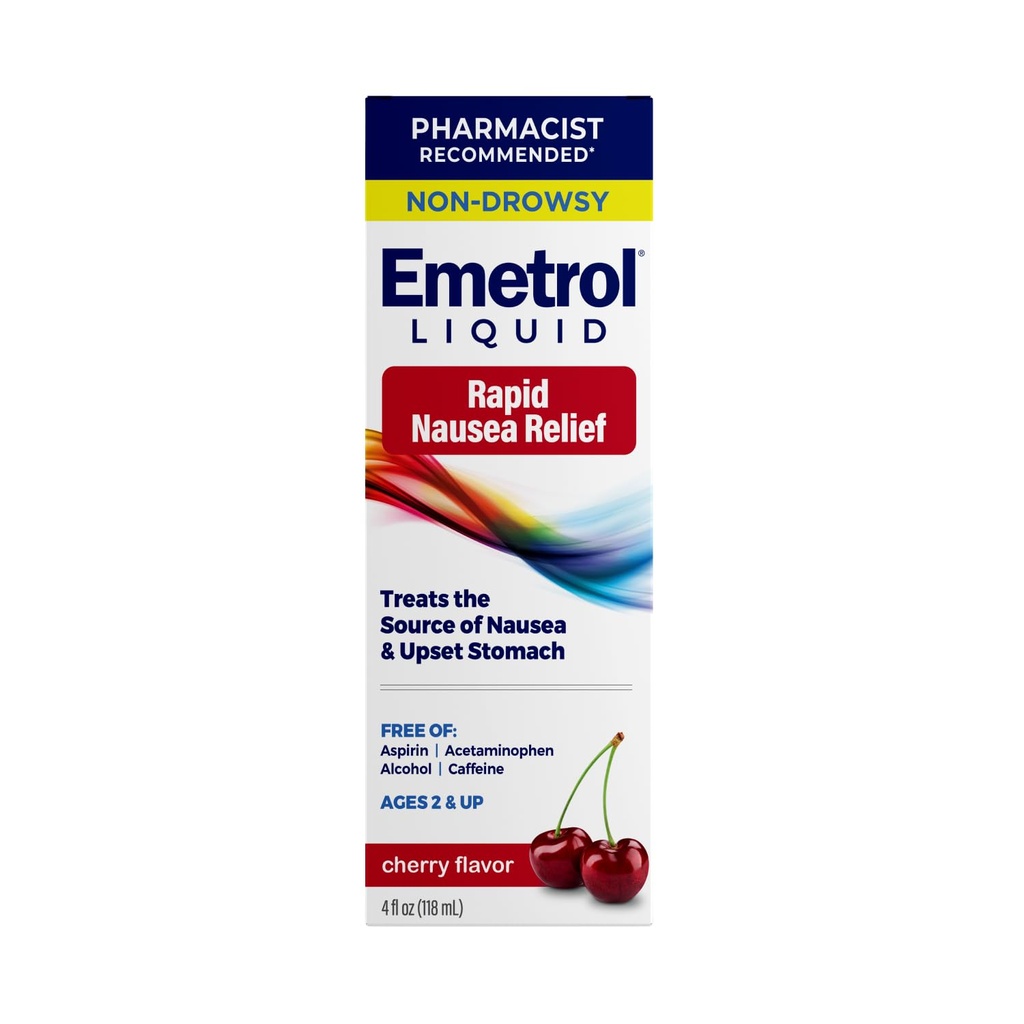 Emerol Non-Drowsy Needlease Relief - flytende medisin for upset mage relief - Pharmacist Anbefalt hemmer medisin - Cherry Flavor - 4fl oz