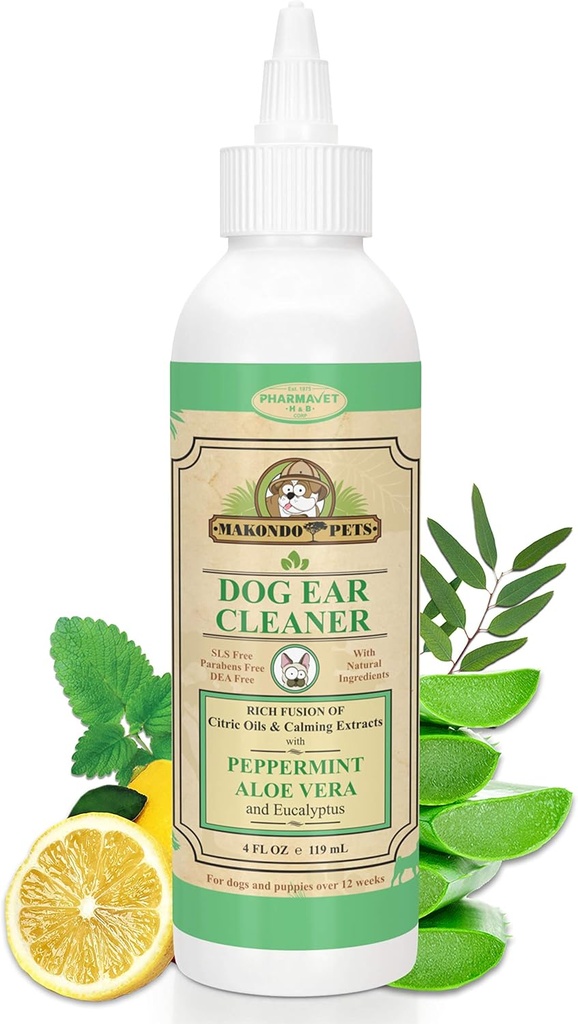 Hund øret renere løsning med Peppermint Aroma | Dens naturlige ekstrakter hjelper i hund øret Mites behandling ved å fjerne wax, Debris & Odor | Hund øret vask / otic katt øret renere drops