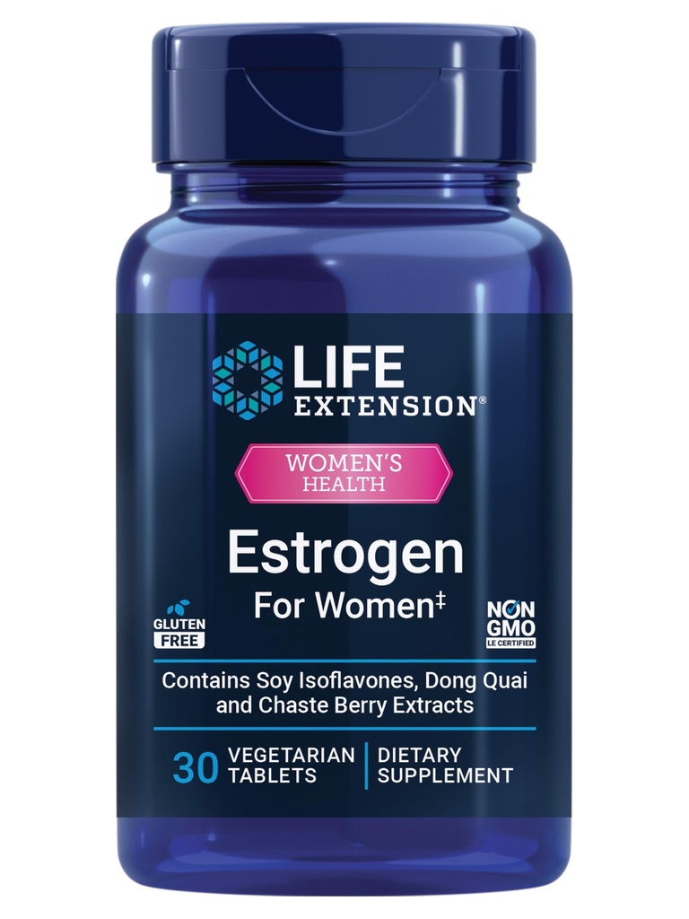 Livsforlengelse Estrogen for kvinner, hjelper lindre varme blits og nattesviter, soya isoflavoner, Norge Gran ekstrakt, renbær, Hormon-fri, Glutenfri, Ikke-GMO, Vegetarisk, 30 tablett