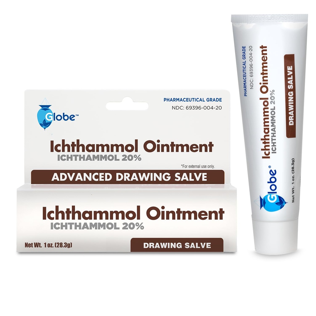 Globe Ichthammol Ointment 20% (Drawing Salve) 1 OZ - Soothing Hud Relief, Behandling av Eczema, Acne, Boils, Splinters, Bee Stings - Maksimal styrke