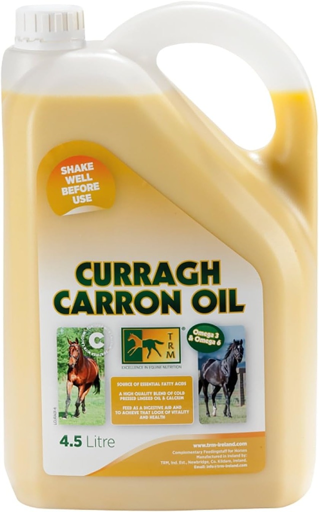 TRM Curragh Carron Flaxfrø Olje Digestiv Hest Supplement for en skinnende Coat | Kilde til Omega 3 & 6 | Forbedrer Vekt, Hud & Coat Tilstand - 152 fl oz / 1,2 US gal (4,5 liter) - 152 fl oz (1,2 US gal)