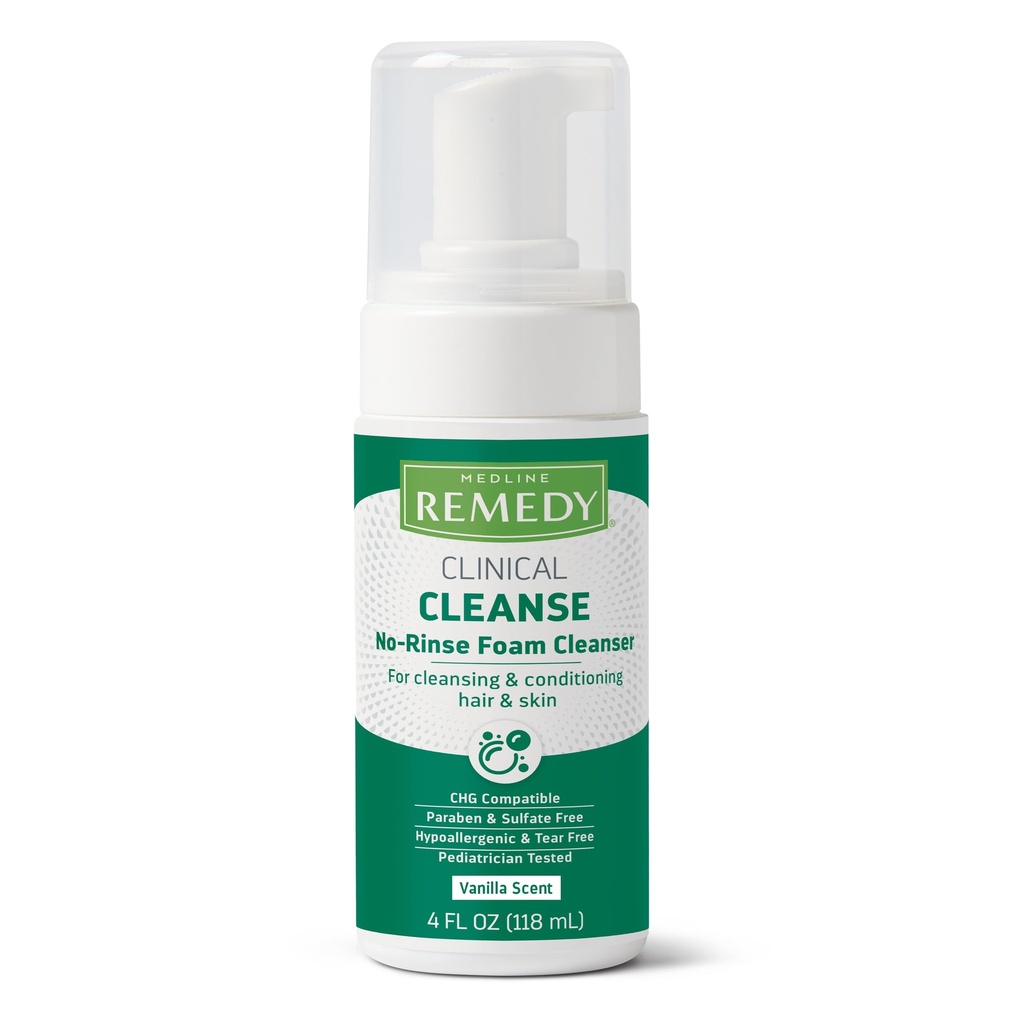 Medline Remedy klinisk No-Rinse Foam Cleanser, Vanilla Scent (4 fl oz) - Hydrating sjampoo og kroppsvask for sensitive hud, paraben og sulfate gratis, for ansikt, hår og alle aldre