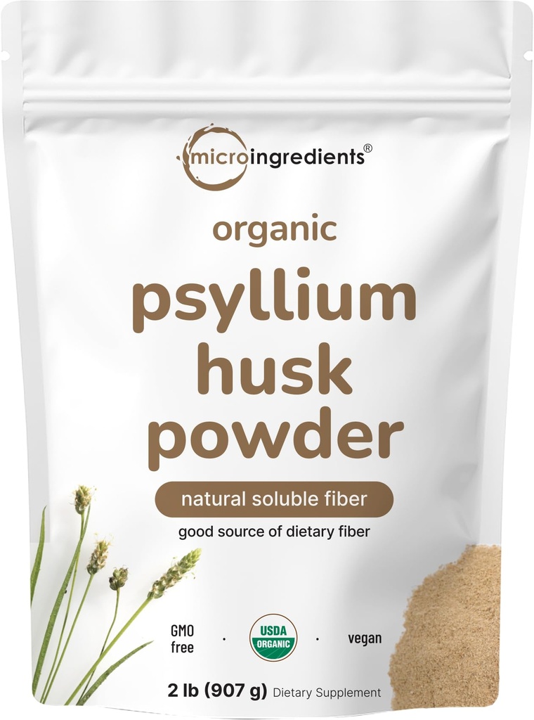 Mikroingredienser Organic Psyllium Husk pulver, 2lbs (32oz) | Daily Soluble Fiber Supplement | India Opprinnelse | Naturlige Prebiotika og probiotika | Støtter Digestive Health®Non-GMO, Keto Vennlig, Vegan