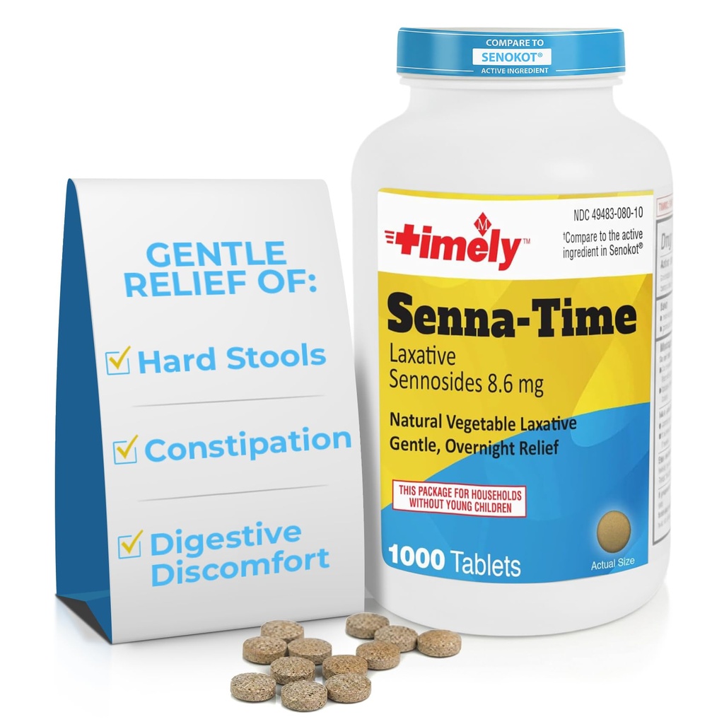 Tidlig Senna Time Laxative - 1000 Count Tabletter - Naturlig grønnsaksbaserte Laxatives for lindring, Gentle Overnattings Relief og Stool Softener