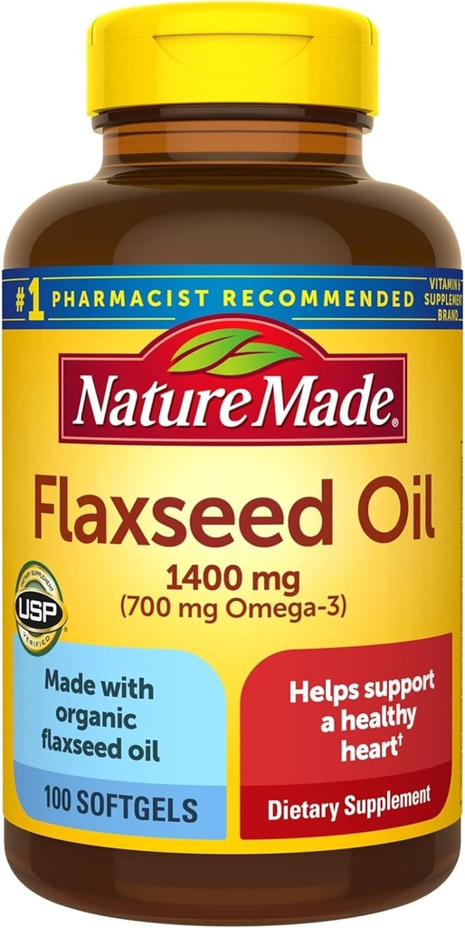 Naturlaget organisk flaksfrøolje 1 400 mg - Omega-3-6-9 for hjertehelse - 300 greve (pakke med 1)