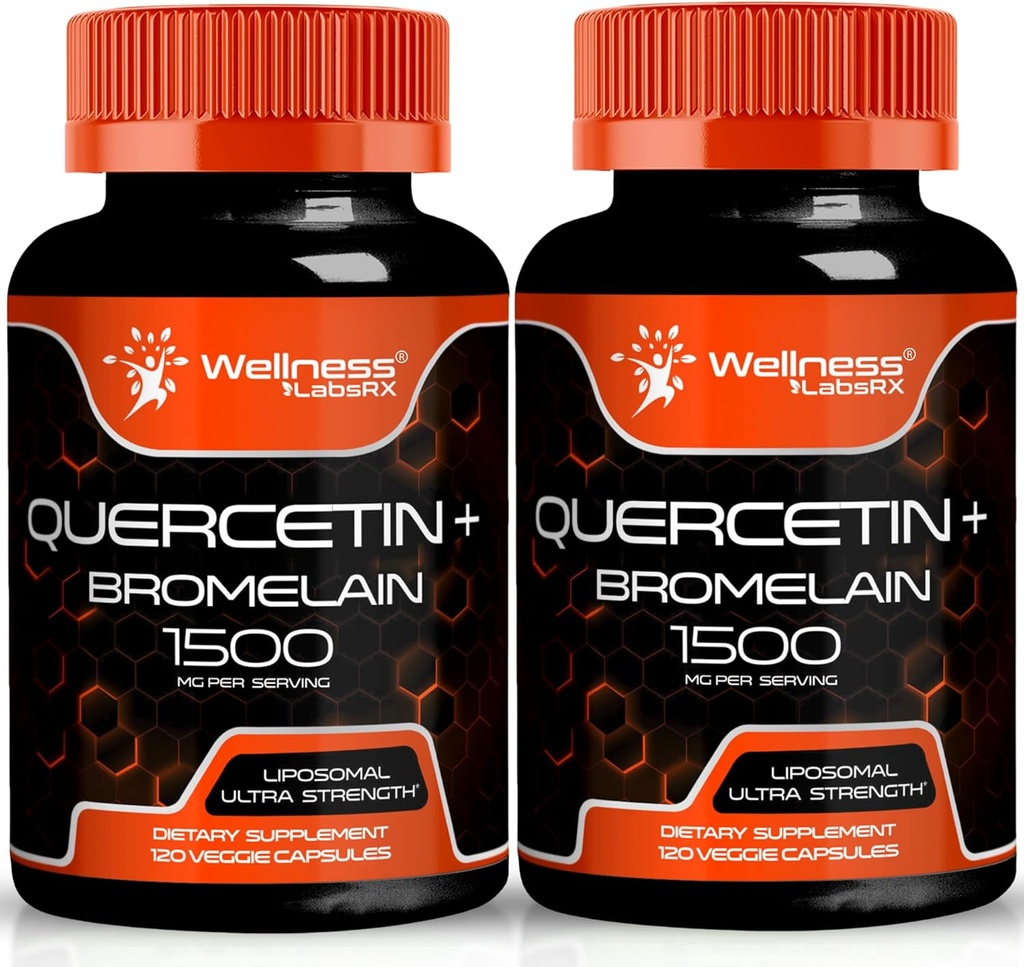Quercetin med Bromelain Supplement - 1500mg - Immun støtte og hjerte helse kapsler for menn og kvinner, Quercetin kosttilskudd hjelper støtte felles og sunne respirasjonssystem - 120 greve (2 pakke)