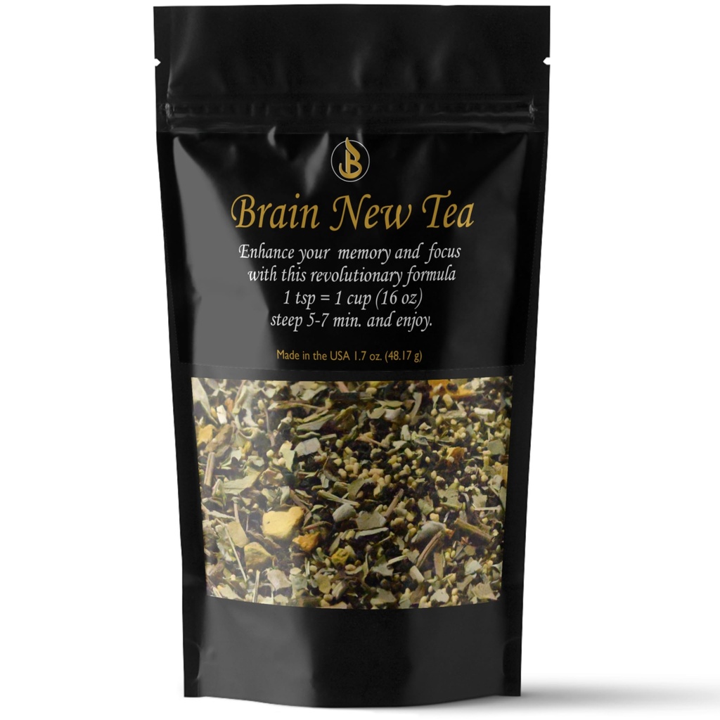 Brain New Tea - Mental klarhet, Kosttilskudd for minne og fokus Boost, Nootropic, Hjernen Fog lindring med Bacopa, Yerba Mate, Rhodiola Rosea, Gingko Biloba, Gotu Kola, Reishi.