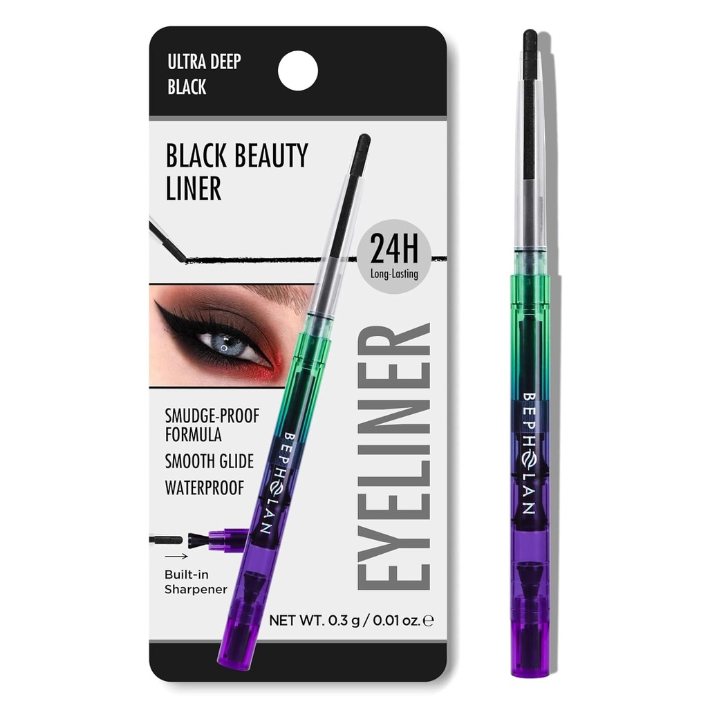 BEPHOLAN Black Eyeliner Blyanter, Vanntett Gel Eyeliner Blyant Svart Vannlinje Øyeliner Penn for kvinner Vanntett Smudge bevis langvarig (BLACK)