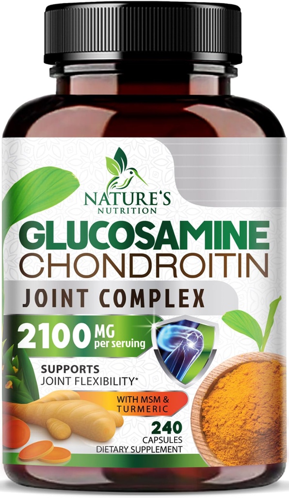 Glucosamine Chondroitin MSM 2100mg kompleks - Felles støtte supplement for felles mobilitet og komfort for menn og kvinner med gurkemeie og boswellia, trippel styrke glucosamintilskudd - 240 kapsler