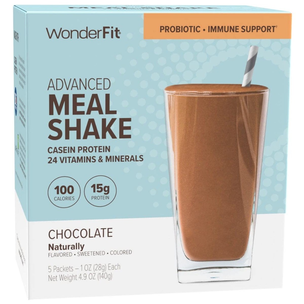 WonderFit Av WonderSlim Protein Måltid Replacering Shake, Sjokolade, Probiotisk og immun støtte, Glutenfri (5ct)