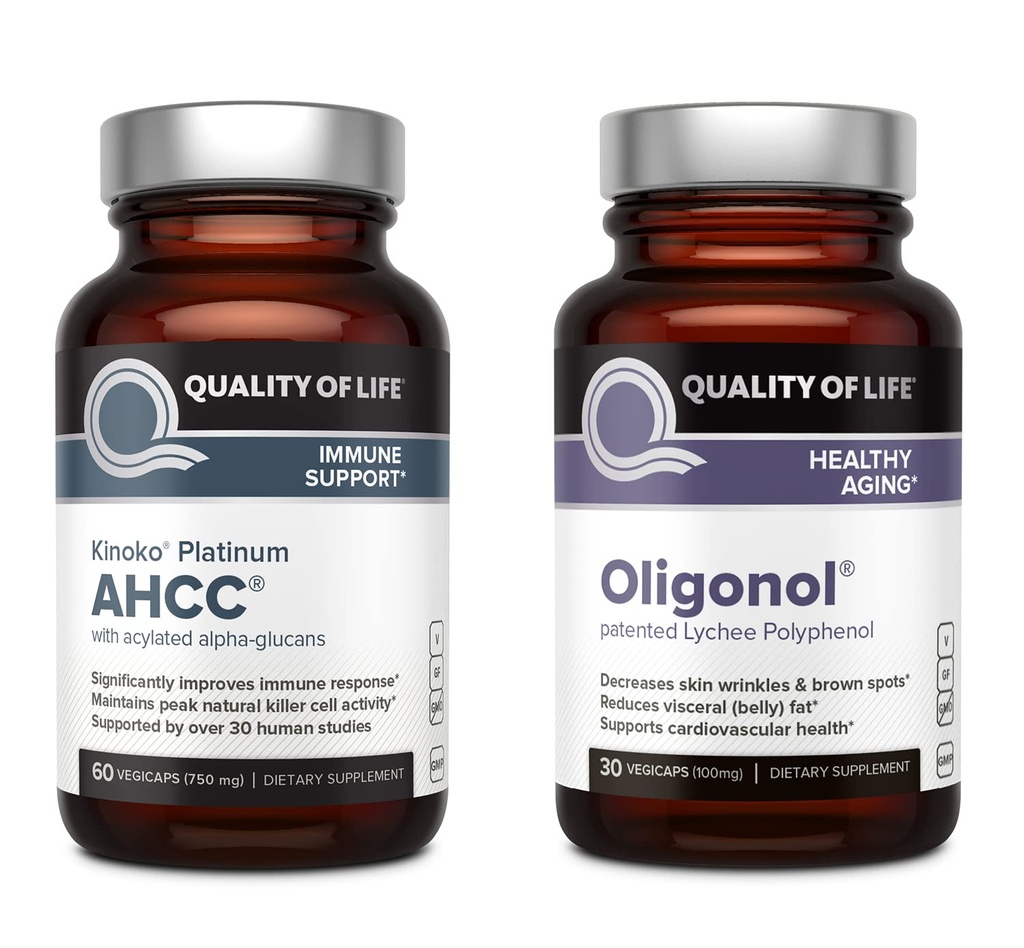 Livskvalitet Kinoko Platinum AHCC 750 mg og Oligonol Lychee ekstrakt - for immunstøtte, sunn aldring