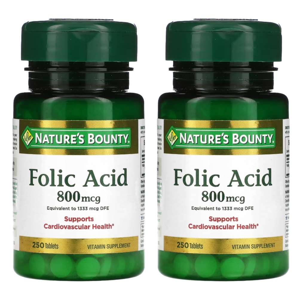 Naturens Bounty Folic Acid 800 mcg vitamin Supplement maksimal styrke - 250 tabletter, pakke med 2