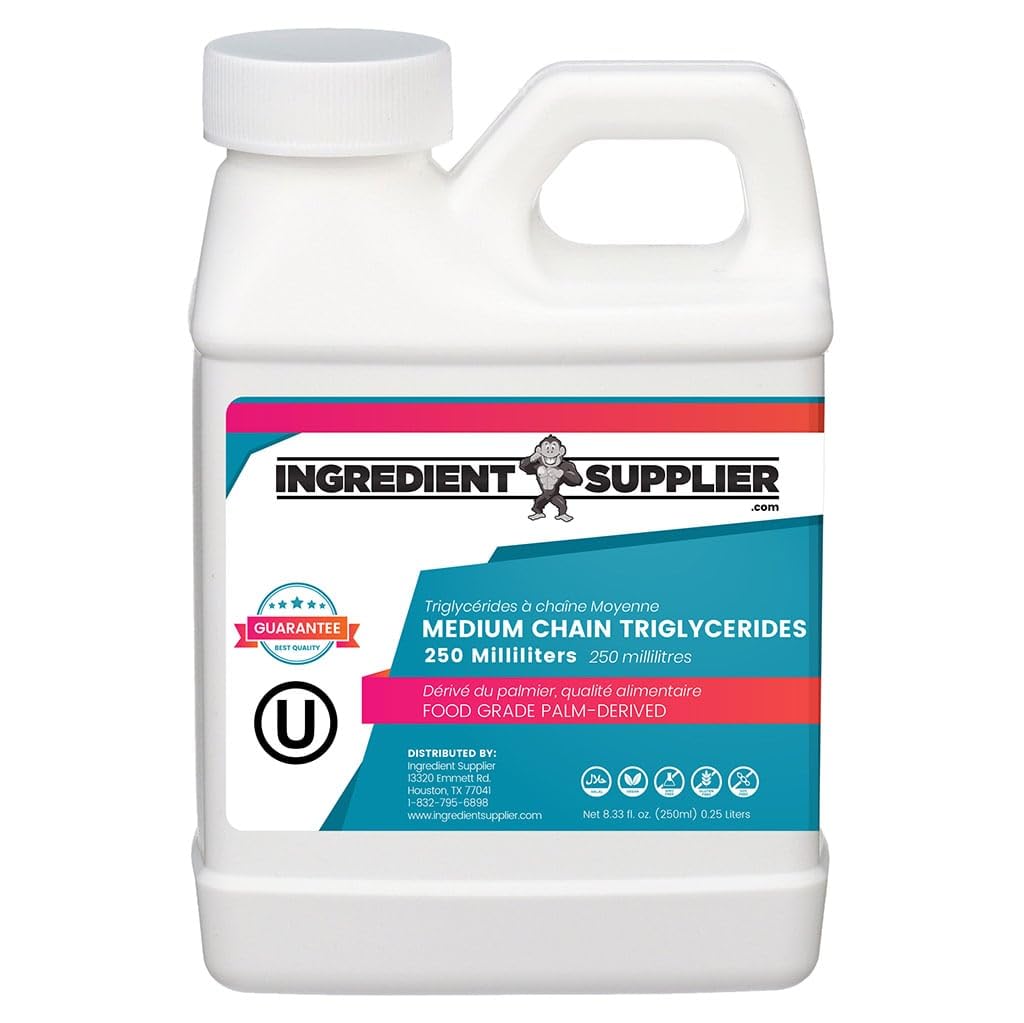 MCT olje - 250 ml (8,33 Oz.) Bærekraftig Palm Derived - USP Food Grade - Ikke GMO - Halal - For Sport Ernæring, Keto eller Paleo Diet, Ren energi, Ekstrakter
