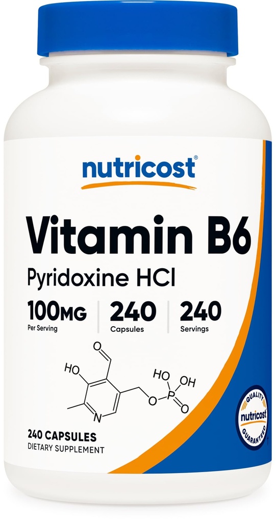 Nutricost vitamin B6 (Pyridoxin HCl) 100 mg, 240 kapsler
