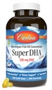 Carlson Super DHA Gems - 500 mg DHA Kosttilskudd, 640 mg fettsyrer, norsk fiskeoljekonsentrat, Wild-Caught, Sustainly Sourced Fish Oil Capsules, 240 Softgels