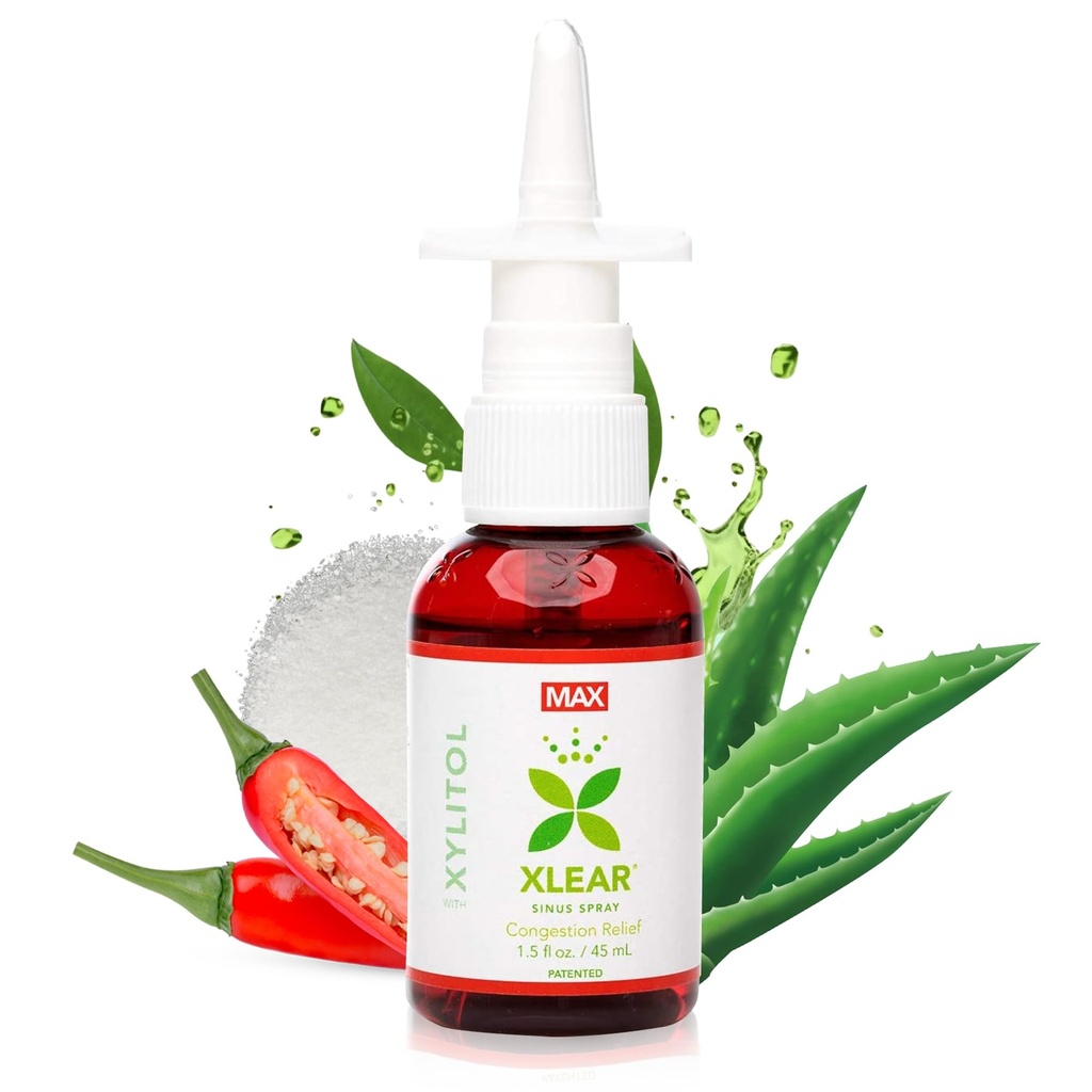 Xlear MAX Naturlig Xylitol saltvannssprøyte med Capsicum og Aloe - raskt virker for Sinus trykk, Decongestant, hodepine, tørr nese, 1,5 fl oz (Pack of 1)