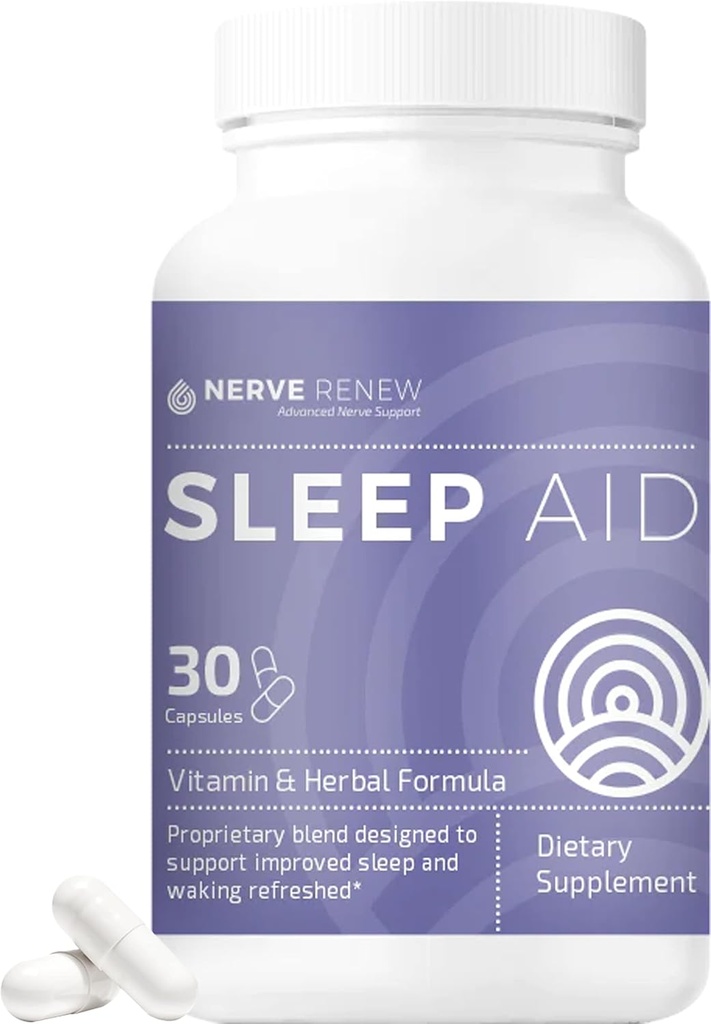 NERVE NORSK søvnhjelp - Kosttilskudd for bedre søvn - 30 kapsler - Fungerer raskt - Gentle Naturlig Herbal og vitamin formel med melatonin, magnesium, sink, aminosyrer, urteekstrakter