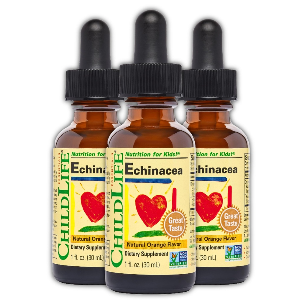 CHILDLIFE ESSENTIALS Echinacea for barn - Kids Echinacea dropper, flytende tinktur, alkoholfri kosttilskudd for babyer, tilhengere, barn - naturlig oransje, 1 Fl Oz (pakke av 3)