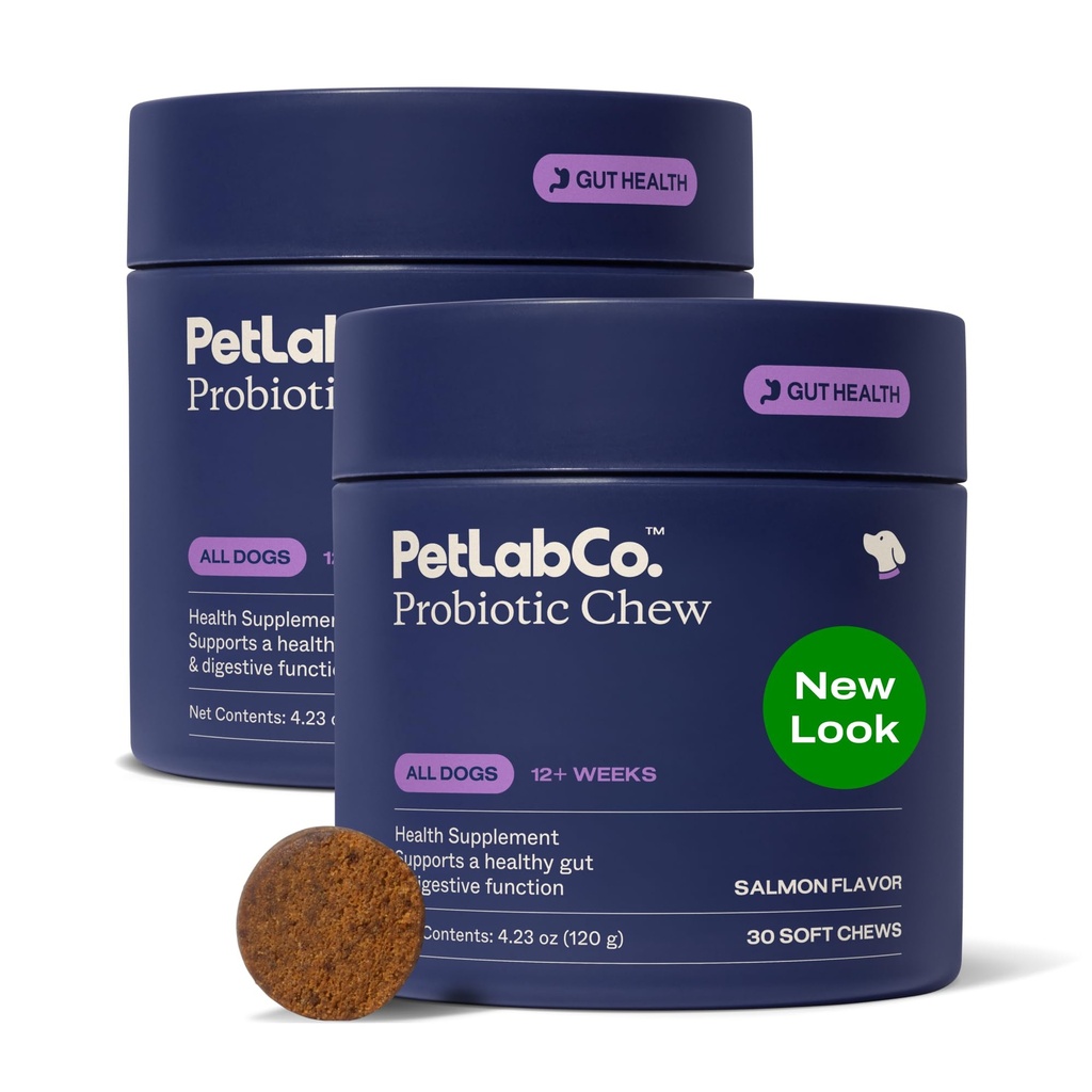 PetLab Co. Probiotika for hunder, støtte Gut Helse, Avslappende diarrea, Diagtive Helse og sesongallergier - Salmon Flavor - emballasje May Vary - 30 Soft Chews Pack of 2