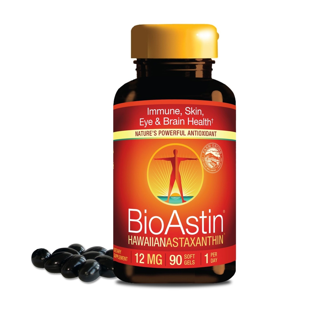 Nutrex Hawaii BioAstin Hawaii Astaxanthin - 12mg, 90 Softgels - Farm-Direct Premium Antioksidant Supplement til støtte øye, hud, felles og immunsystem helse - Ikke-GMO & Glutenfri