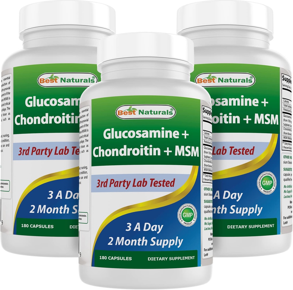 Best Naturals, Glucosamine Chondroitin og MSM Joint Supplements, 2600 mg per servering, (180 greve (Pack of 3))