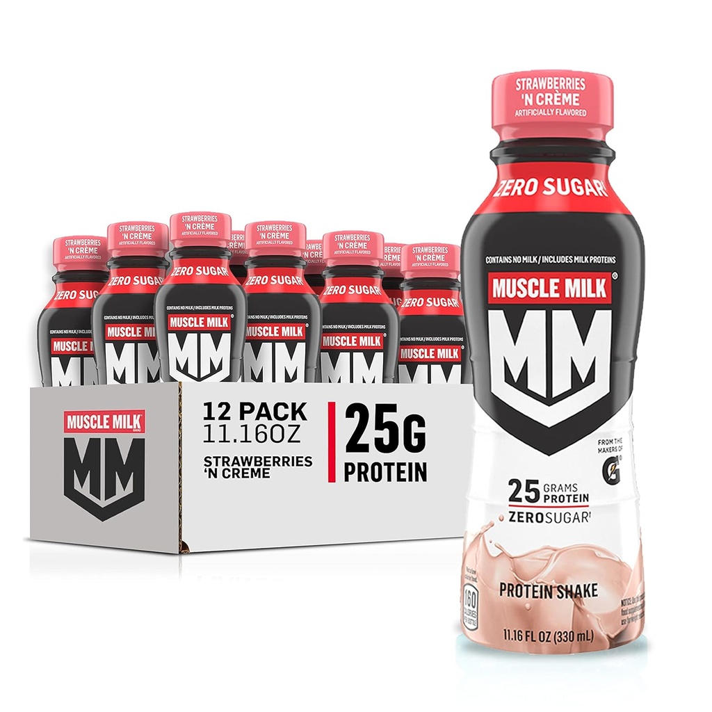 Muskelmelk Ekte Shake, Jordbær, 11.16 Fl Oz flasker (pakke med 12)
