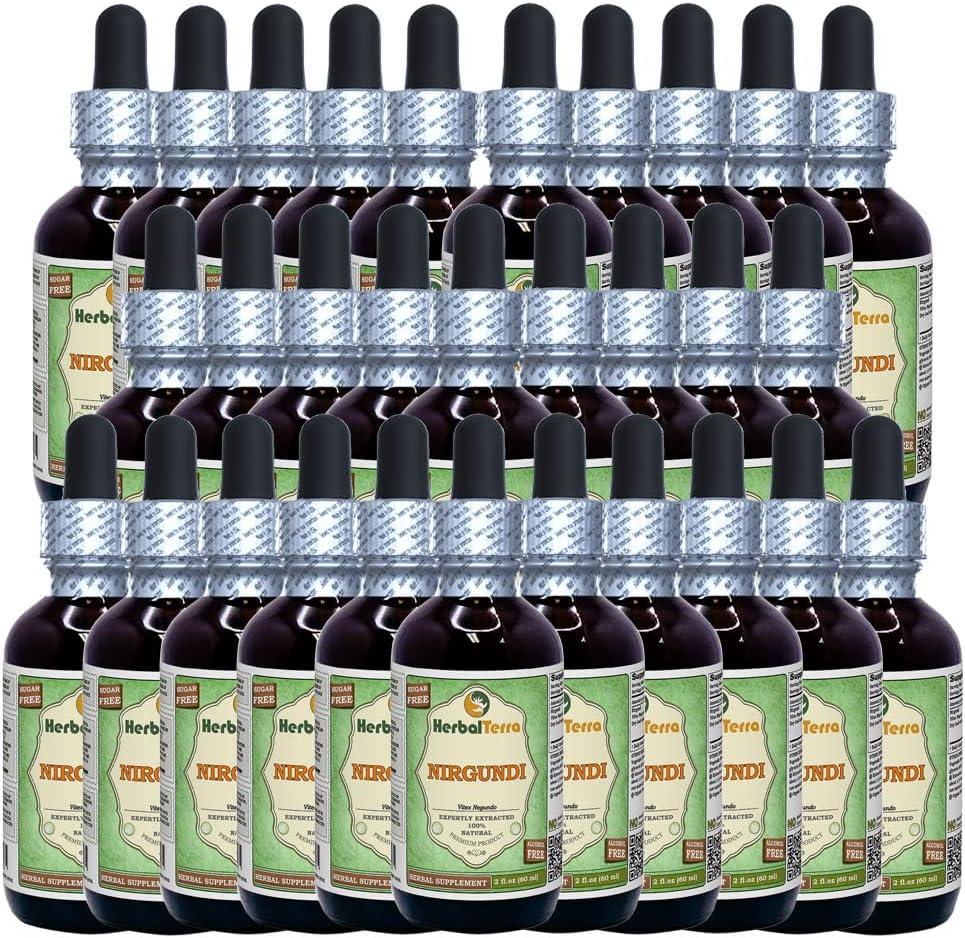 Nirgundi (Vitex Negundo) Tørket Leaf alkohol-fri væskeekstrakt (merkenavn: HerbalTerra, stolt laget i USA) 30x2 oz