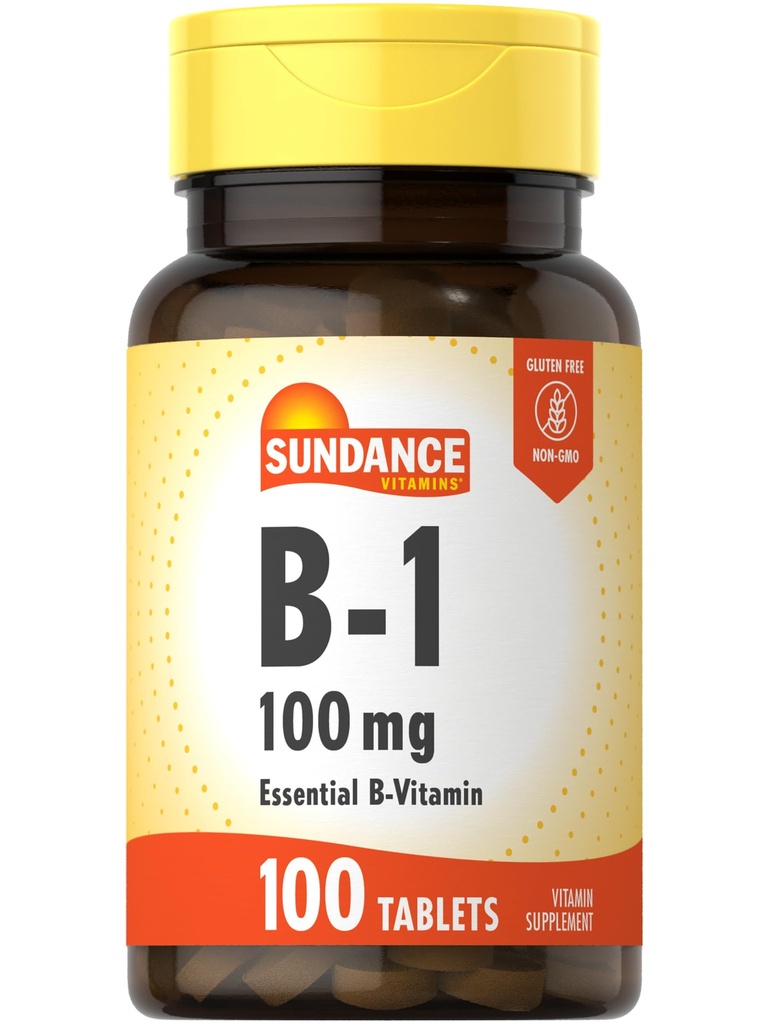 Sundance Vitamin B-1 100 mg | 100 tabletter | essensielle vitamin Supplement | Vegetarisk, ikke-GMO, og glutenfri formel