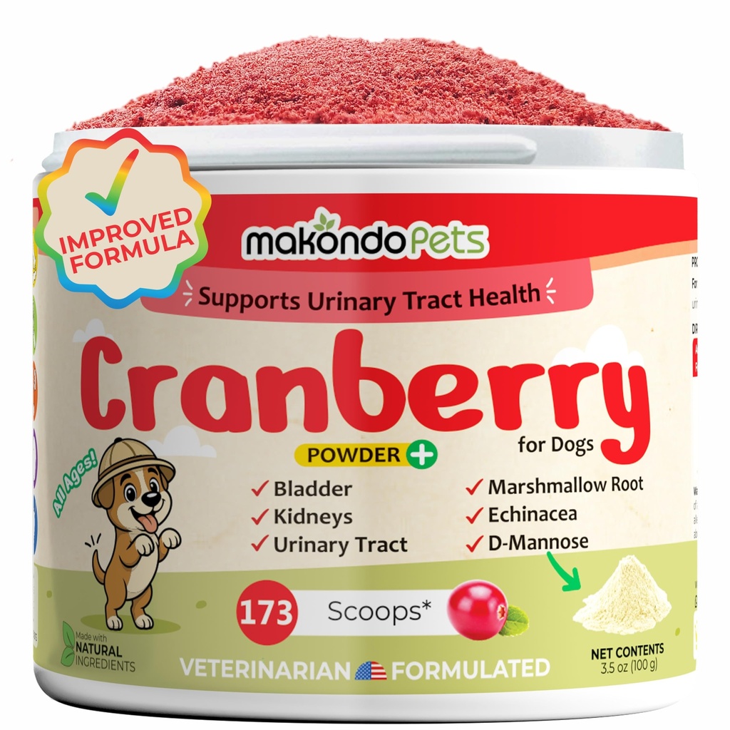 Cranberry for hunder i pulver - Urinal Tract Helse, Hund UTI, Blader støtte, Blader Stones, Inkontinens støtte, Cranberry Supplement - Bacon Flavor (100 Scoops)