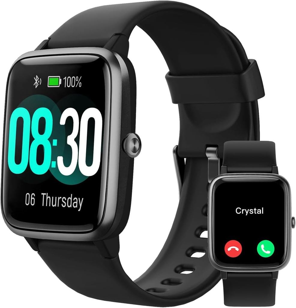GRV Smart Watch for iOS og Android-telefoner (Answer/Make-samtaler), Klokker for menn IP68 Vanntett Smartwatch Fitness Tracker Klokke med hjertefrekvens / leep Monitor trinn kalorier Counter (svart)
