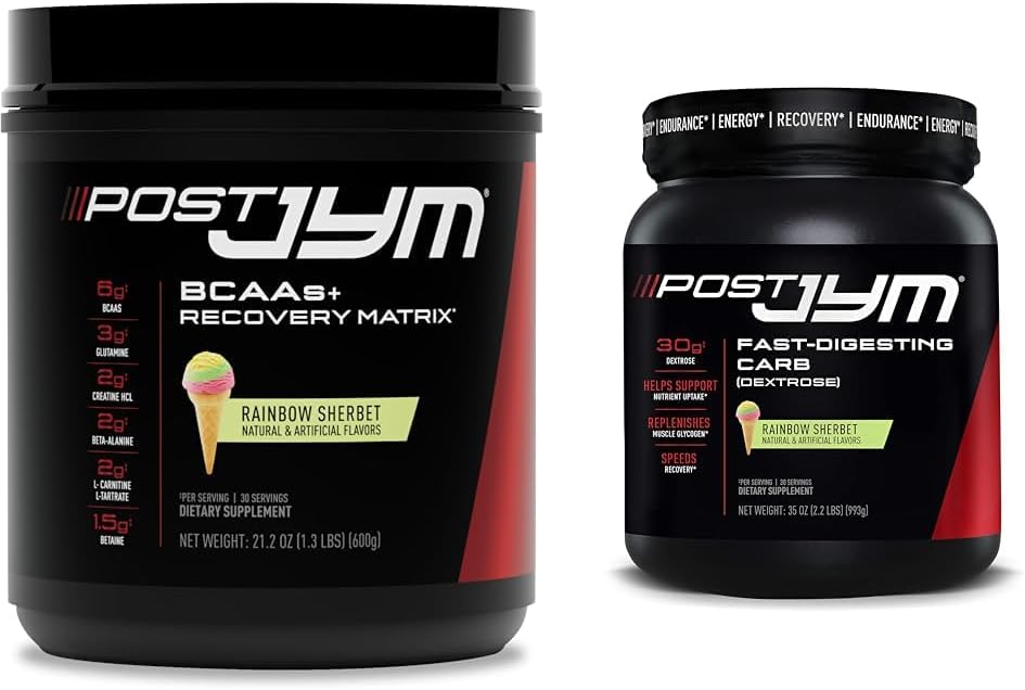 Post JYM Active Matrix Post-Workout BCAAs, Glutamine, Kreatin HCL og mer Rainbow Sherbet + Fast-Digesting Dextrose Carbs, 30 Serveringer