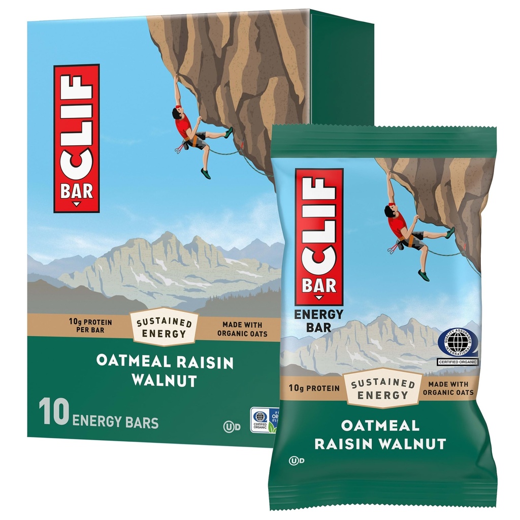 CLIF BAR - Energiproteinbarer - havremel Raisin Walnut - laget med organisk havre - energibarer - ikke-GMO - (10 Pack)