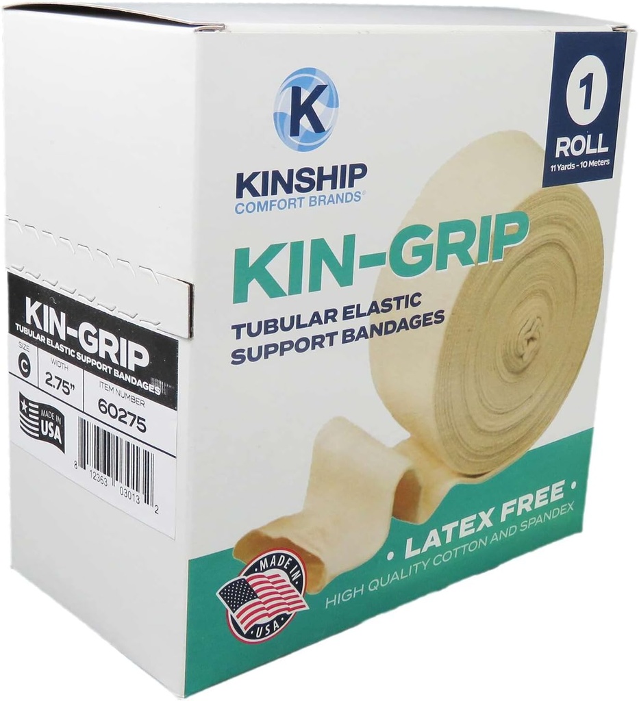 KinGrip Tubular Elastisk støtte Bandages av Kinship Comfort merker Tubular Bandage beskytter fragile hud Latex-fri sår omsorg for edema og lymfedema støtte | Laget i USA | Størrelse C 2,75\"x10 MTR